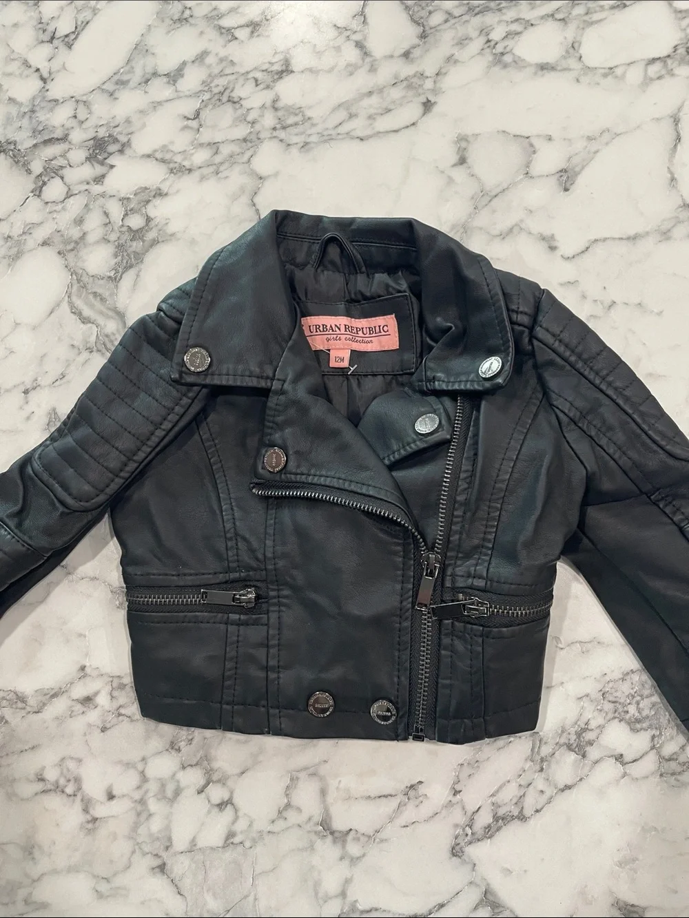Urban Republic Black Moto-Style Faux Leather Jacket 12m